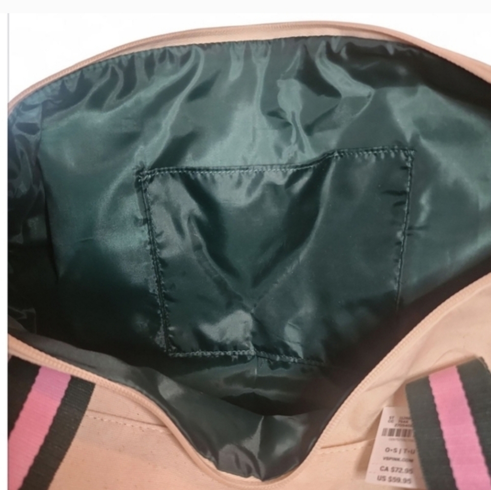 PINK Victoria's Secret Cream and Green duffle  Bag NEW - Picture 5 of 5